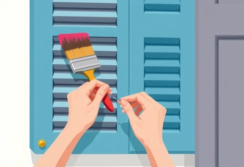 Mise en peinture au pinceau de volets et d'encadrements en bois